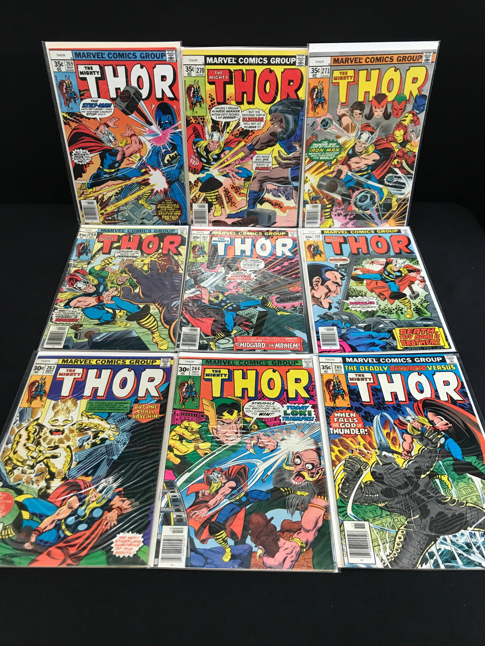 LOT OF 9 THE MIGHTY THOR COMICS #263 - #271 - MARVEL COMICS: Prices are in Canadian dollars