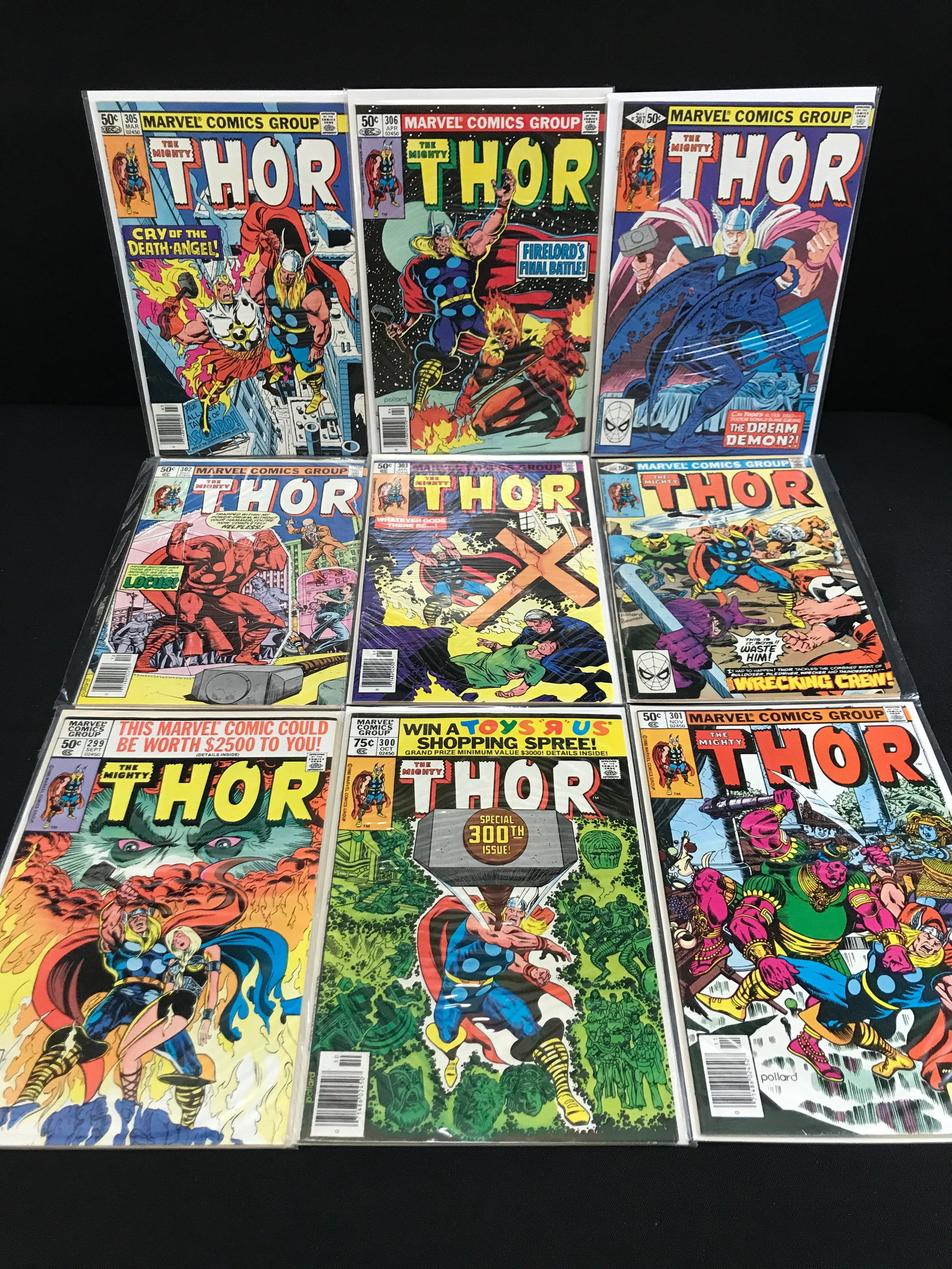 LOT OF 9 THE MIGHTY THOR COMICS #299 - #307 - MARVEL COMICS: Prices are in Canadian dollars