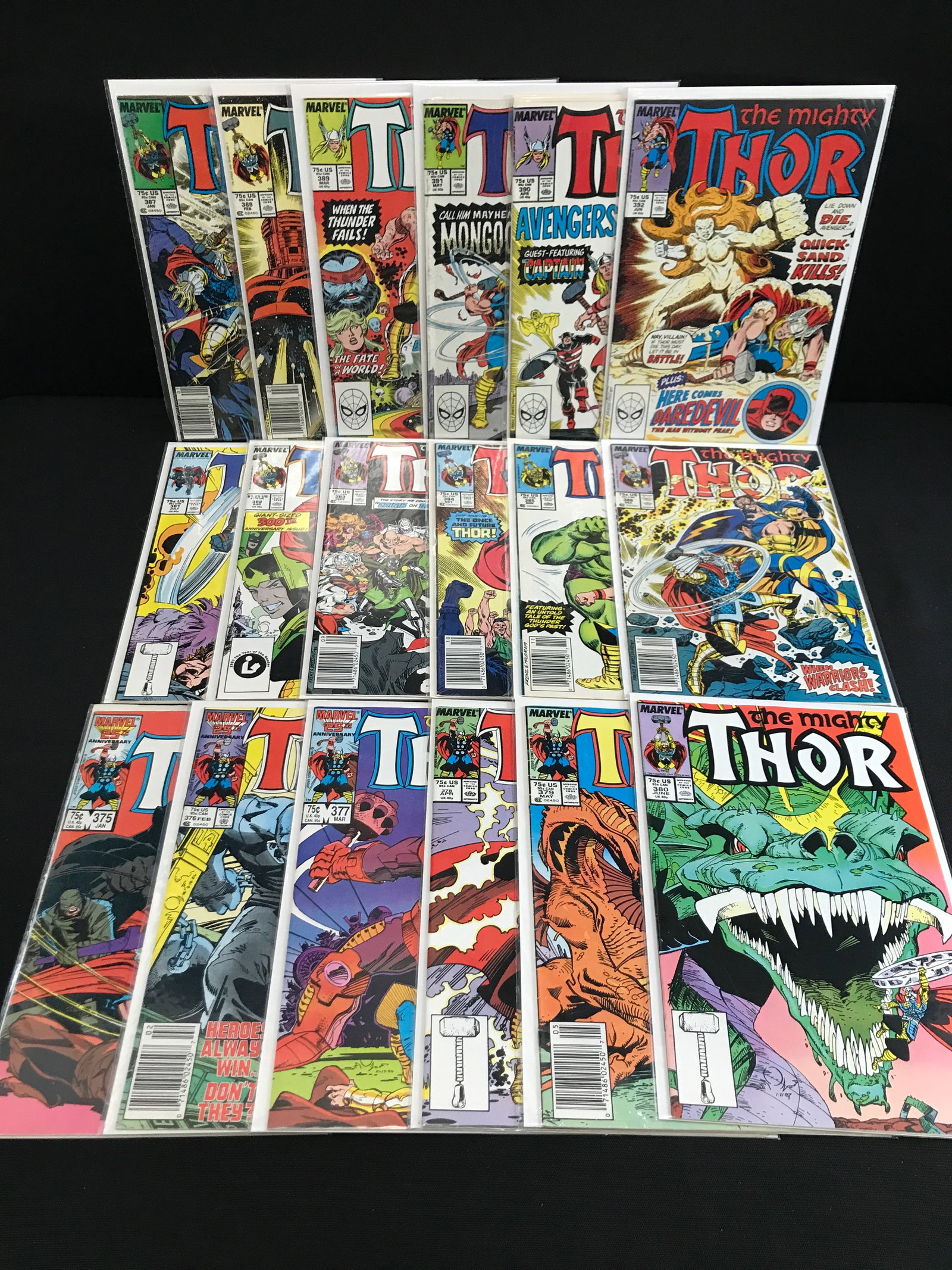 LOT OF 18 THE MIGHTY THOR COMICS #375 #392 - MARVEL COMICS: Prices are in Canadian dollars