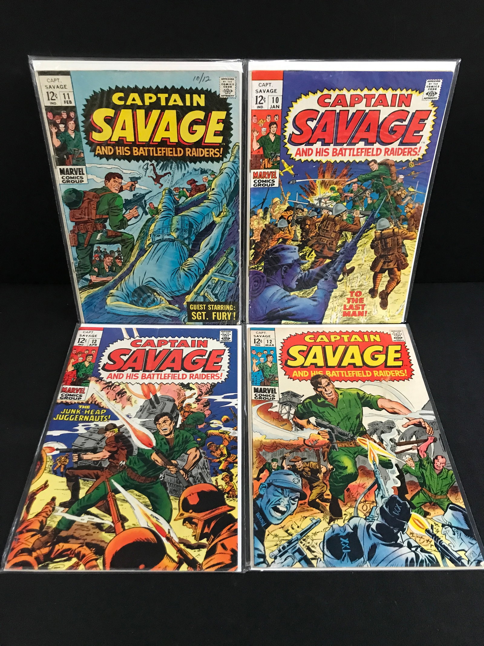 LOT OF 4 CAPTAIN SAVAGE AND HIS LEATHERNECK RAIDERS #10 - #13 - MARVEL COMICS: Prices are in Canadian dollars