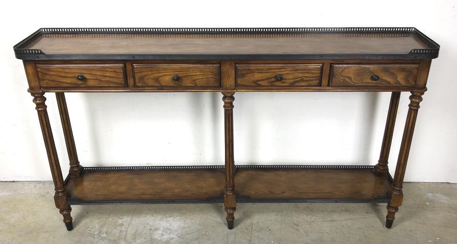 Theodore Alexander four drawer console: 33"h x 58"w x 10 3/4"d Condition, good