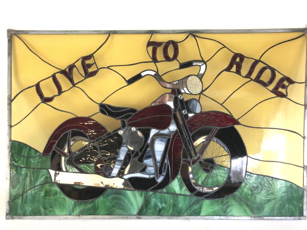 Stained glass and mirror motorcycle wall hanging (1 of 7)