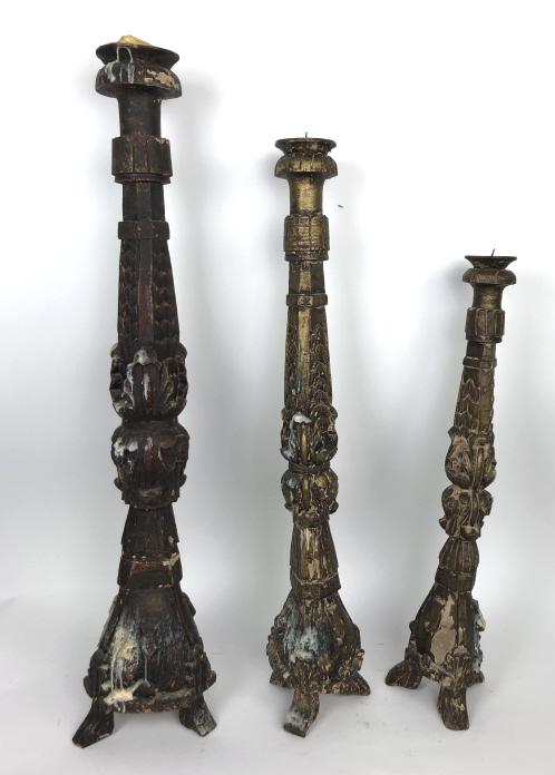 Group of 3 Asian style gilt wood candlestick (1 of 8)