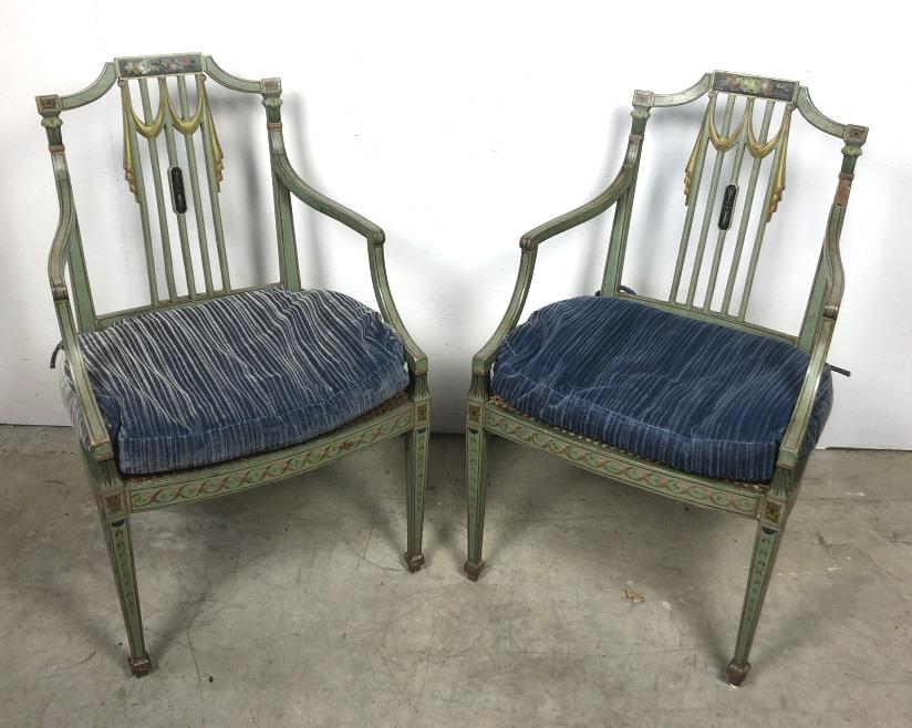 Pair of  Adams style paint decorated armchairs (1 of 7)