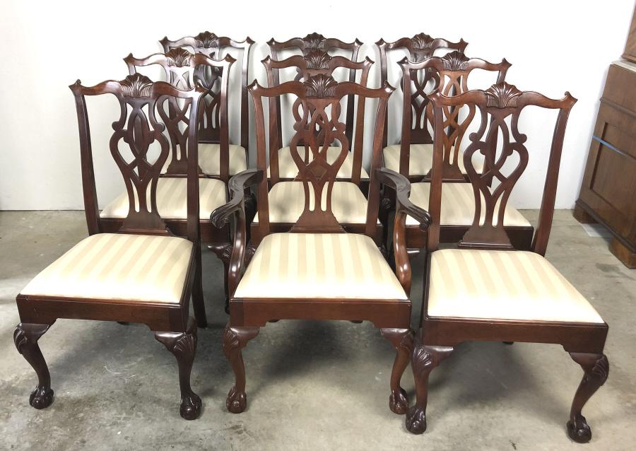 Set of 9 Stickley carved mahogany dining chairs (1 of 11)