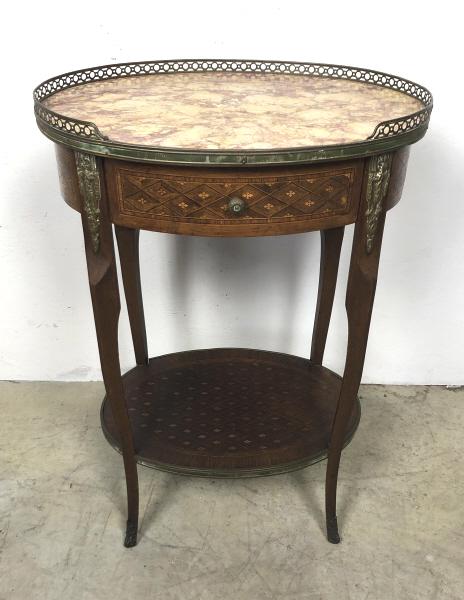 Louis XV style marquetry and marble top side table (1 of 5)