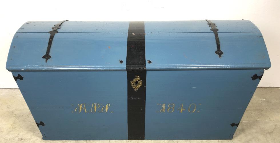 Swedish blue painted dome trunk (1 of 10)