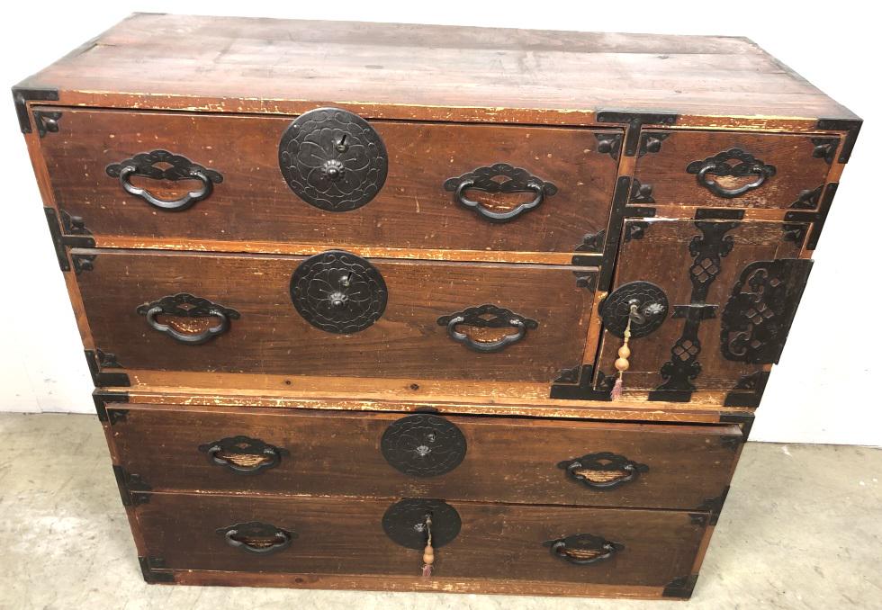 Korean stained wood two part chest (1 of 6)