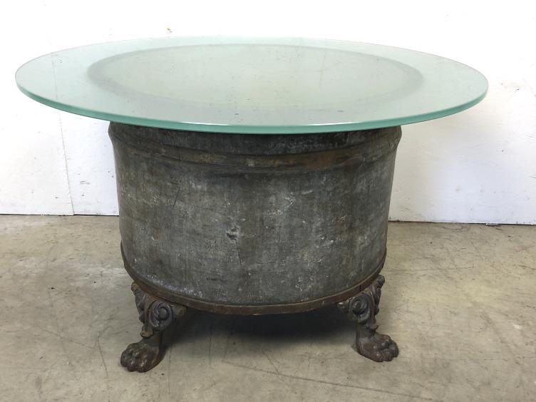 Metal and glass barrel low table (1 of 3)