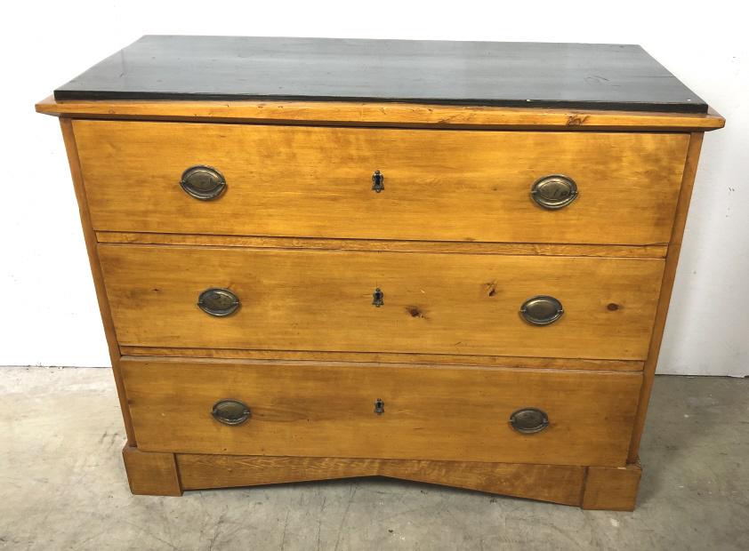 Biedemeier maple 3 drawer commode: 19th Century 36 1/2"h x 45 1/2"w x 19 1/2"d Condition, some scratches, dings and cracks in wood
