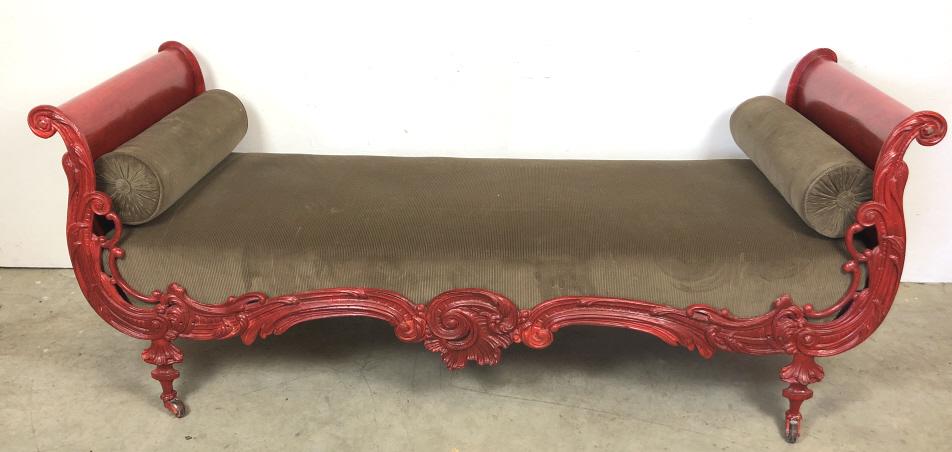 Red cast iron and metal day bed (1 of 7)