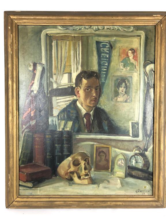 C. I Carlino: Creighton collage student Sight 29 1/2"h x 23 1/2"w Condition, tear to canvas