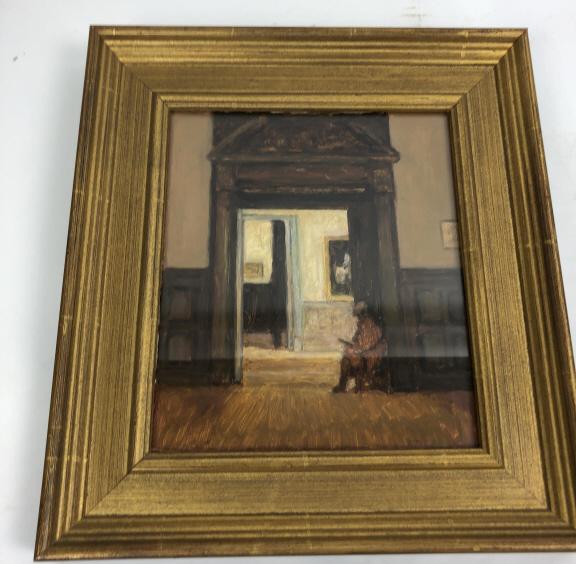 Jack Boul (American, b.1927): Gallery Guard, 2008 Oil on Panel Sight 8 1/2"h x 7 1/4"w Condition, some scratches to frame