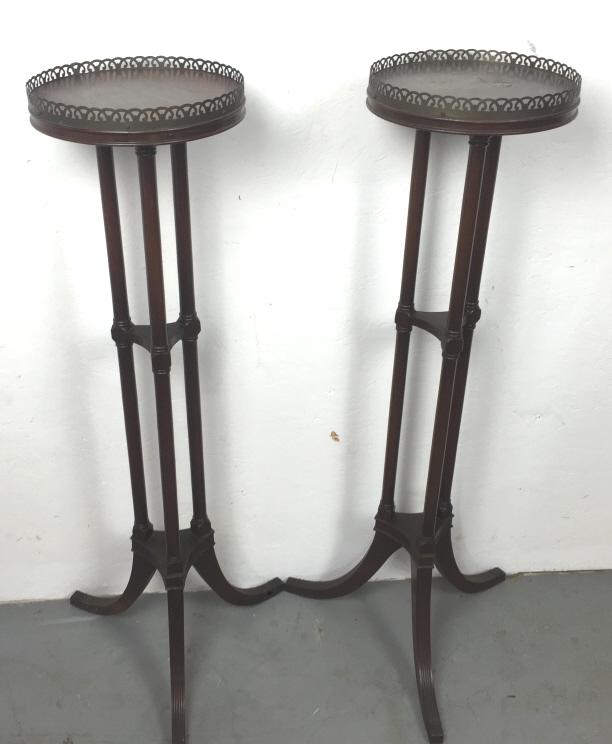 Pair of Georgian style mahogany stands: 41"h x 11" dia Condition, overall wear and scratches, worn finish