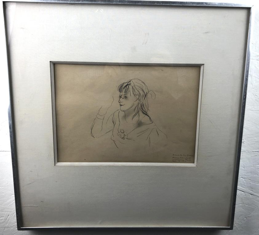 Eugene Spacher: Marjorie Organ Henri Pencil on brown paper 8 1/4" x 11 1/2" Hirschl & Adler Gallery label on verso Condition, some stains