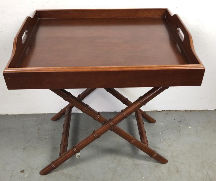 Butler's tray on stand: 26 3/4"h x 28"w x 24"d Condition, some scratches