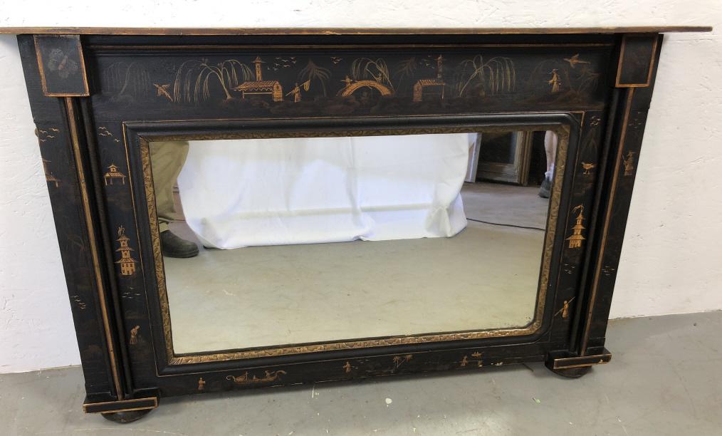 Chinoserie style mirror: 27 1/4"h x 44"w Condition, some scratches and scuffs