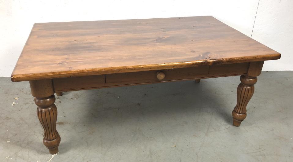 Stained wood one drawer low table (1 of 5)