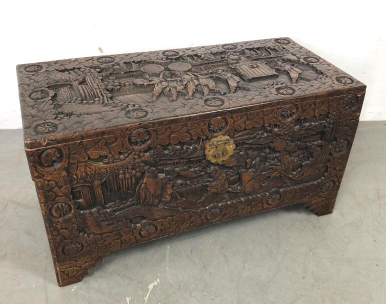 Asian style carved wood trunk (1 of 8)