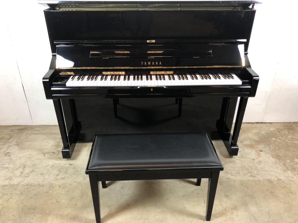 Yamaha black lacquered upright piano and bench (1 of 9)