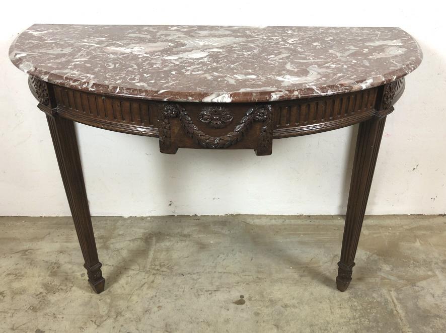 Neoclassical style marble top demi-lune console (1 of 5)