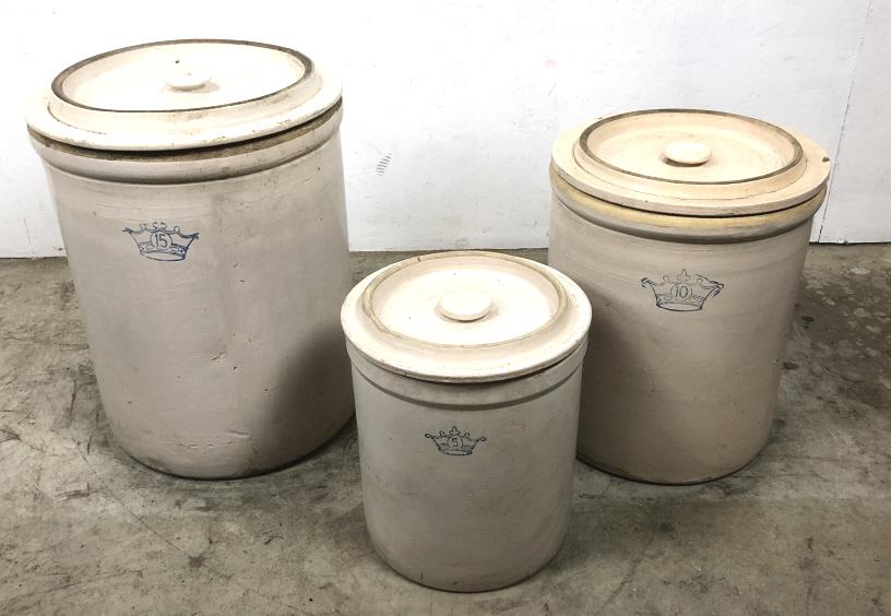 Group of three large crocks 5.10,15 gallon (1 of 11)