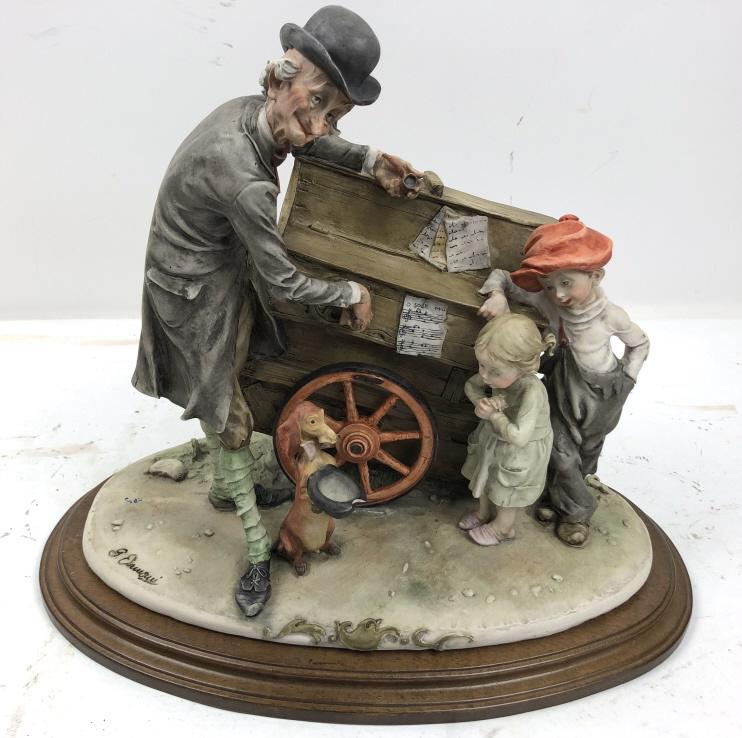 Composition figure of the organ player: 14"h x16"w x 9 1/2"d Condition, chip to hat