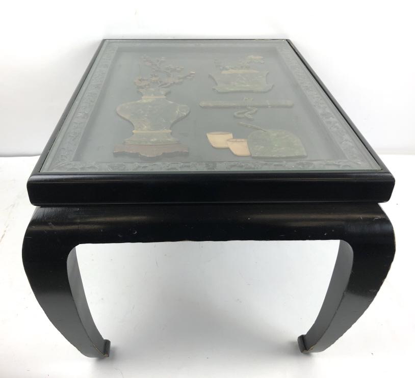 Asian ebonized and carved stone table (1 of 5)
