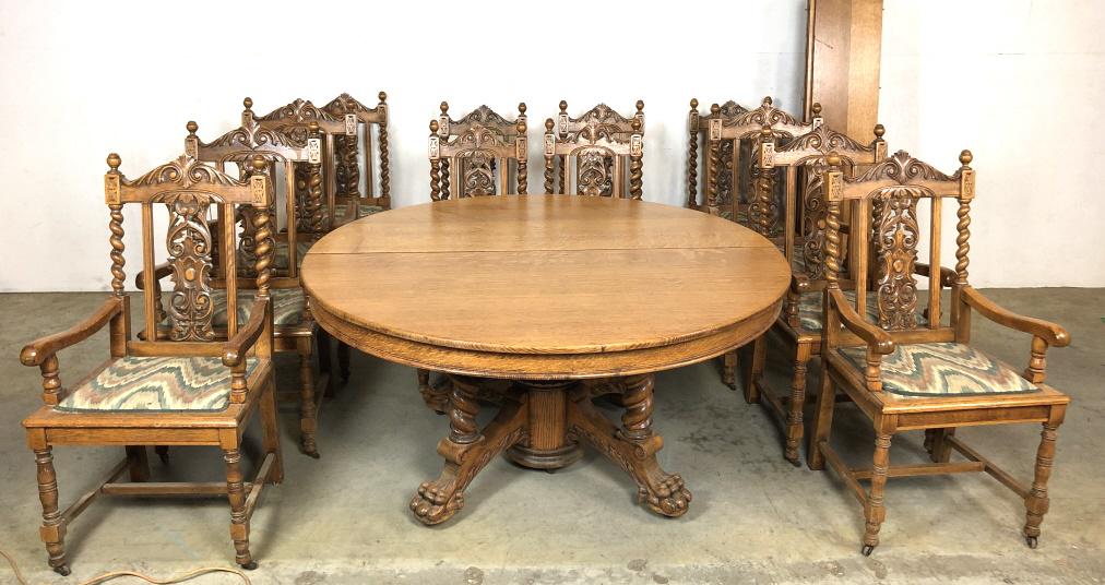 Oak claw foot table and 12 chairs (1 of 17)