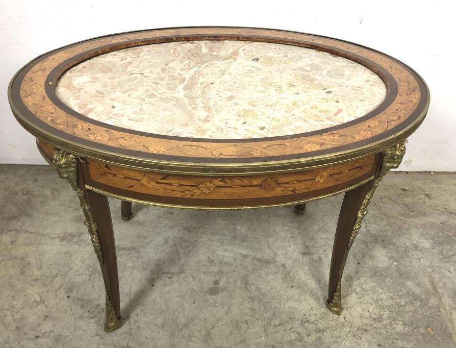 Louis XV style inland and marble top low table (1 of 4)