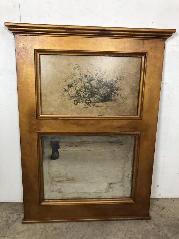 Gilt framed mirror: 52"h x 39"w Condition, antique distressed mirror finish