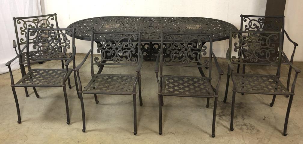 Metal patio table and 6 armchairs (1 of 7)