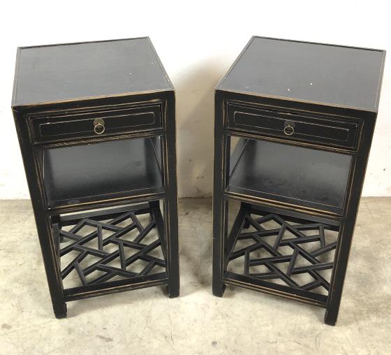 Pair of Asian Style black lacquered end tables (1 of 7)