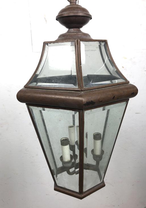 Copper hall lantern: 21"h x 13" dia Condition, untested