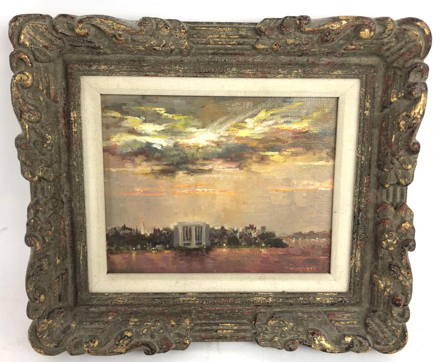 Mary Anna Loetz: Sunset over Lovernor's Island Oil on canvas, signed (lr) Provenance Salmagundi Club Sight 71/2'h x 9 1/2"w Condition, some scratches to frame