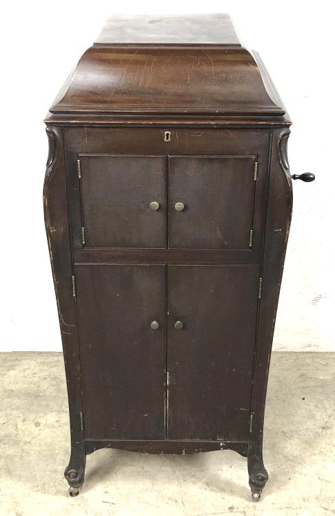 Victor mahogany Vitrola: Model XI, type G 45"h x 20 1/4"w x 24"d Condition, scratches and scuffs, untested