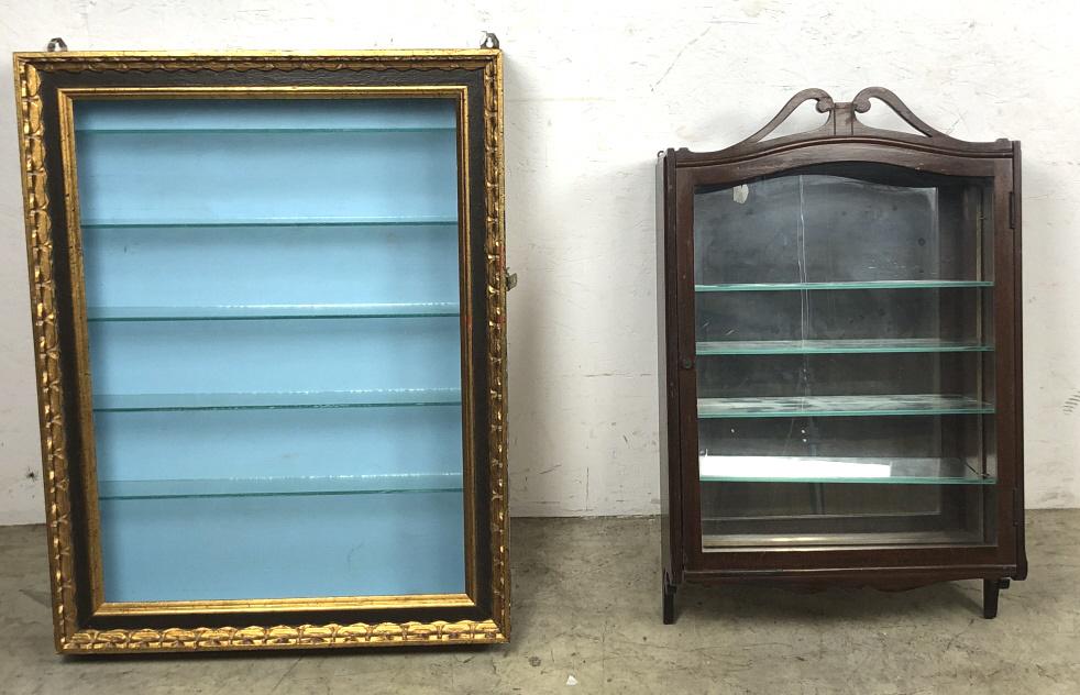 Two wall mounted shadow boxes: Large 32 1/2"h 25 1/4"w x 3 3/4"d Condition, some scuffs and scratches