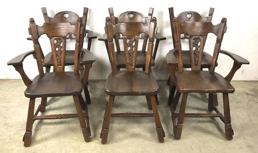 6 Old Hickory chairs: Comprising 4 armchairs and 2 side chairs Armchairs 35 3/4"h x 25 1/2"w x16 1/2"d Condition, minor scuffs and scratches