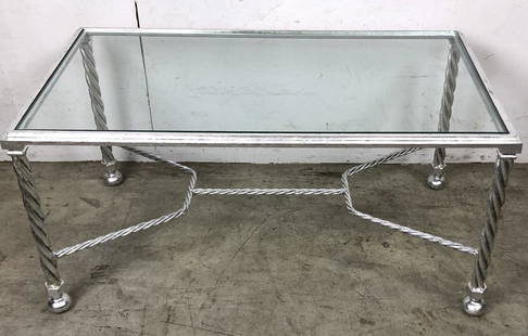 Metal low table with silver finish: 18"h x 36 1/4"w x 19 3/4"d Condition, good