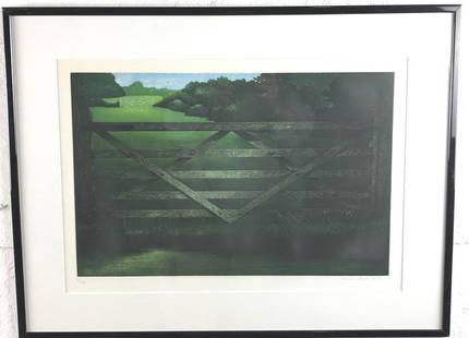 Terence Millington: Gate Etching number 7 of 75 Sight 14"h x 22"w Condition, some scratches to frame