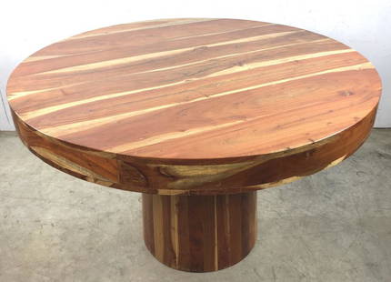 Exotic wood circular dining table: 30 1/4'h x 48"dia Condition, some scratches, scuffs and shrinkage cracks