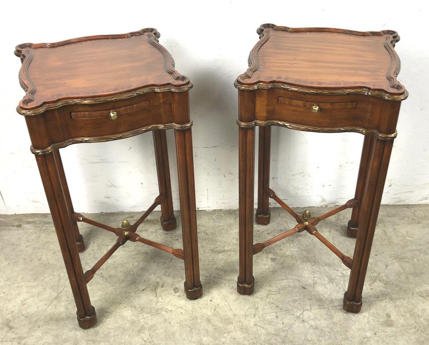 Pair of Maitland Smith mahogany stands: 27 1/2"h x 14 1/2" sq Condition, some minor scratches