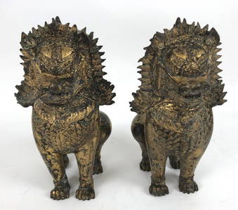 Pair of Asian gilt metal Foo Lions