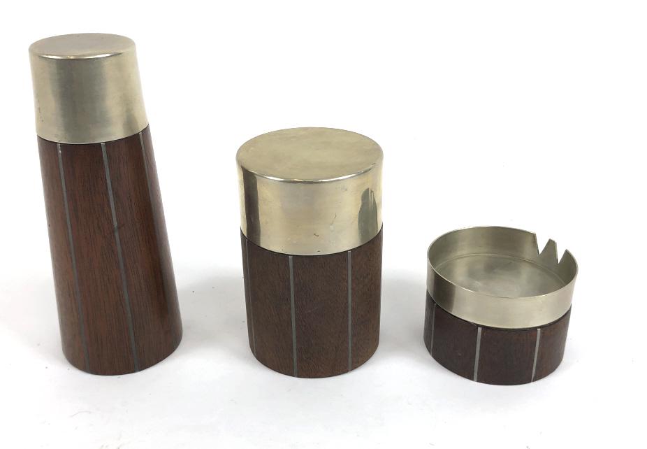 Paul Evans, Phil Powell three- piece smoking set: Designers Inc Tallest 6 1/4" Condition, Some scratches and dents, needs cleaning