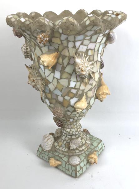 Mosaic and shell decorated urn (1 of 5)