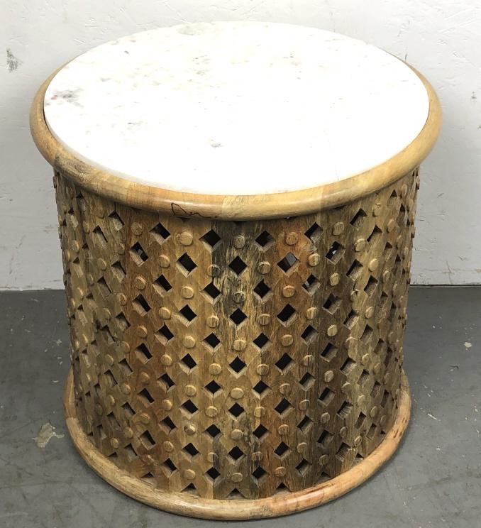 Hardwood and marble top circular side table (1 of 4)