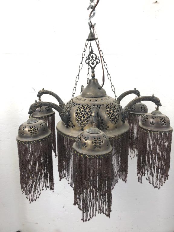 Moroccan style metal and beaded 7 light chandelier (1 of 3)