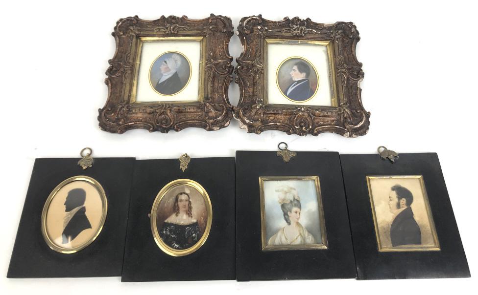 Group of six miniature paintings and silhoute (1 of 10)