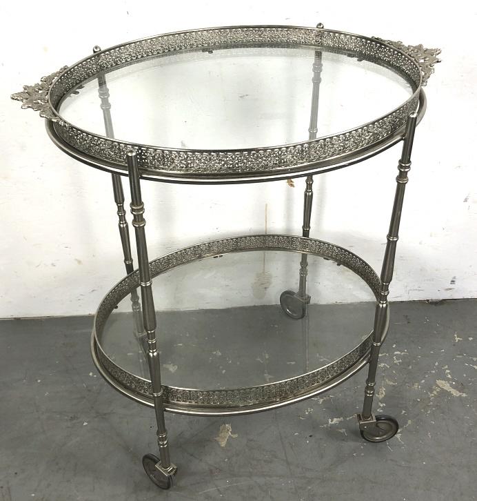 Silver metal two tier drinks cart (1 of 4)