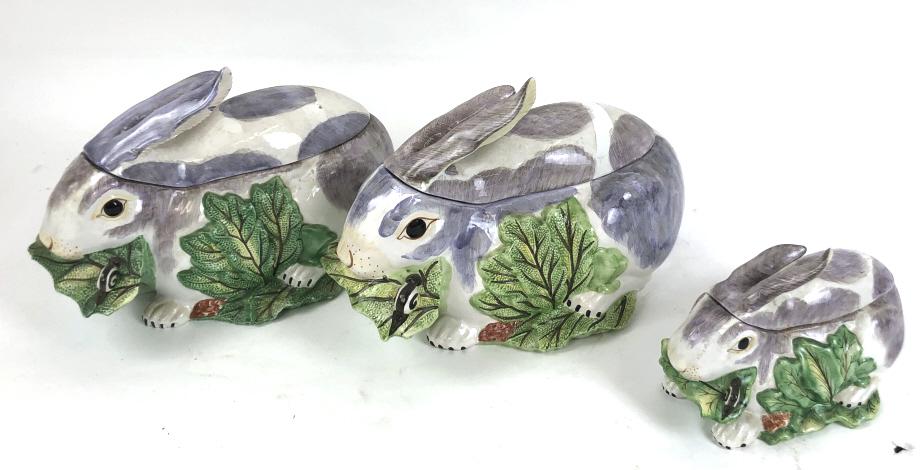Group of 3 Mattahedeh porcelain rabbit  tureens (1 of 5)